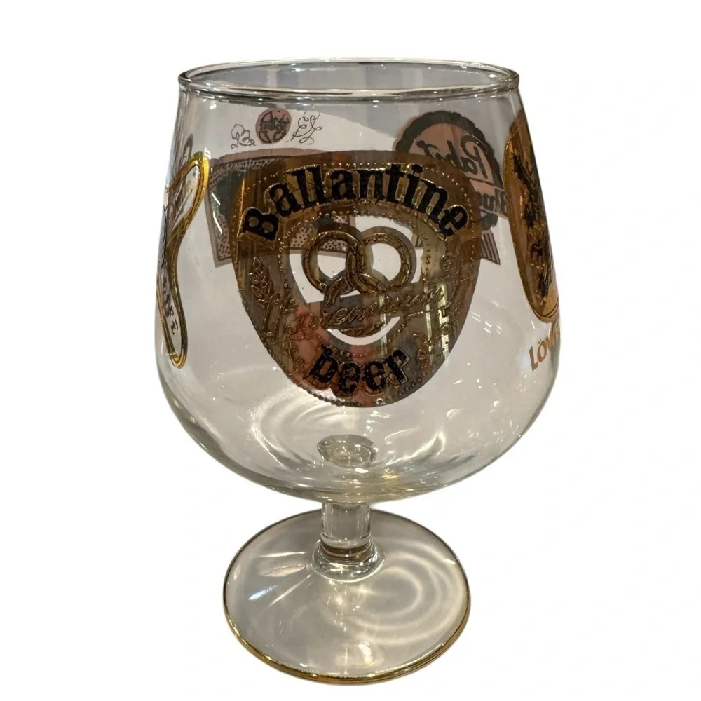 Vintage Beer Snifter Glass 6” Gold Rim Pabst Schlitz Löwenbräu Ballantine Miller